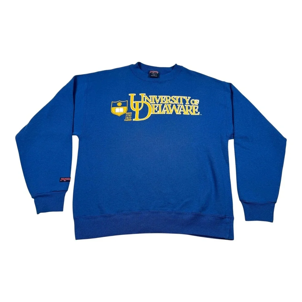 Vintage University of Delaware Sweater Mens Large Blue College NCAA Made USA 90s